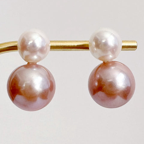 一点もの　k18 Akoya pink  pearl double  pearl ピアス