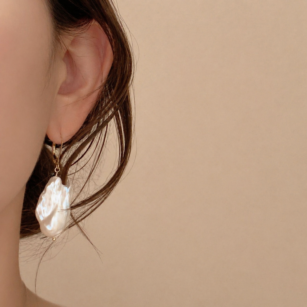 14kgf oyster baroque  fresh water french hook weddingピアス イヤリン - hikari pearl.