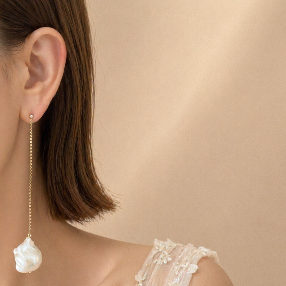 No.10 oyster baroque  pearl long weddingピアス　イヤリング - hikari pearl.