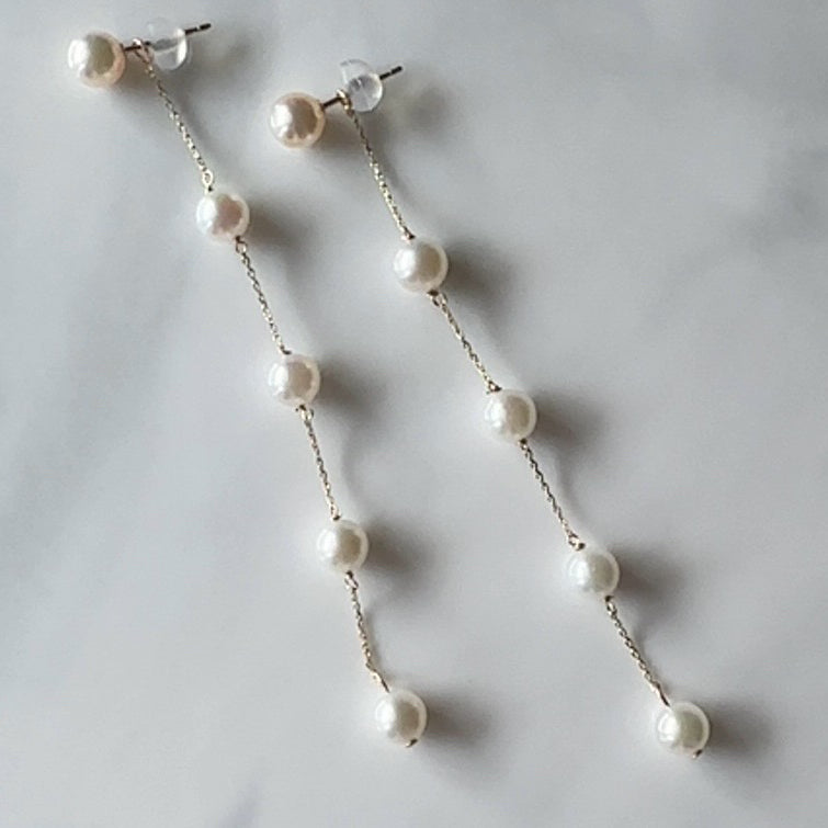 k10 chain 5 pearl  station weddingピアス　イヤリング - hikari pearl.