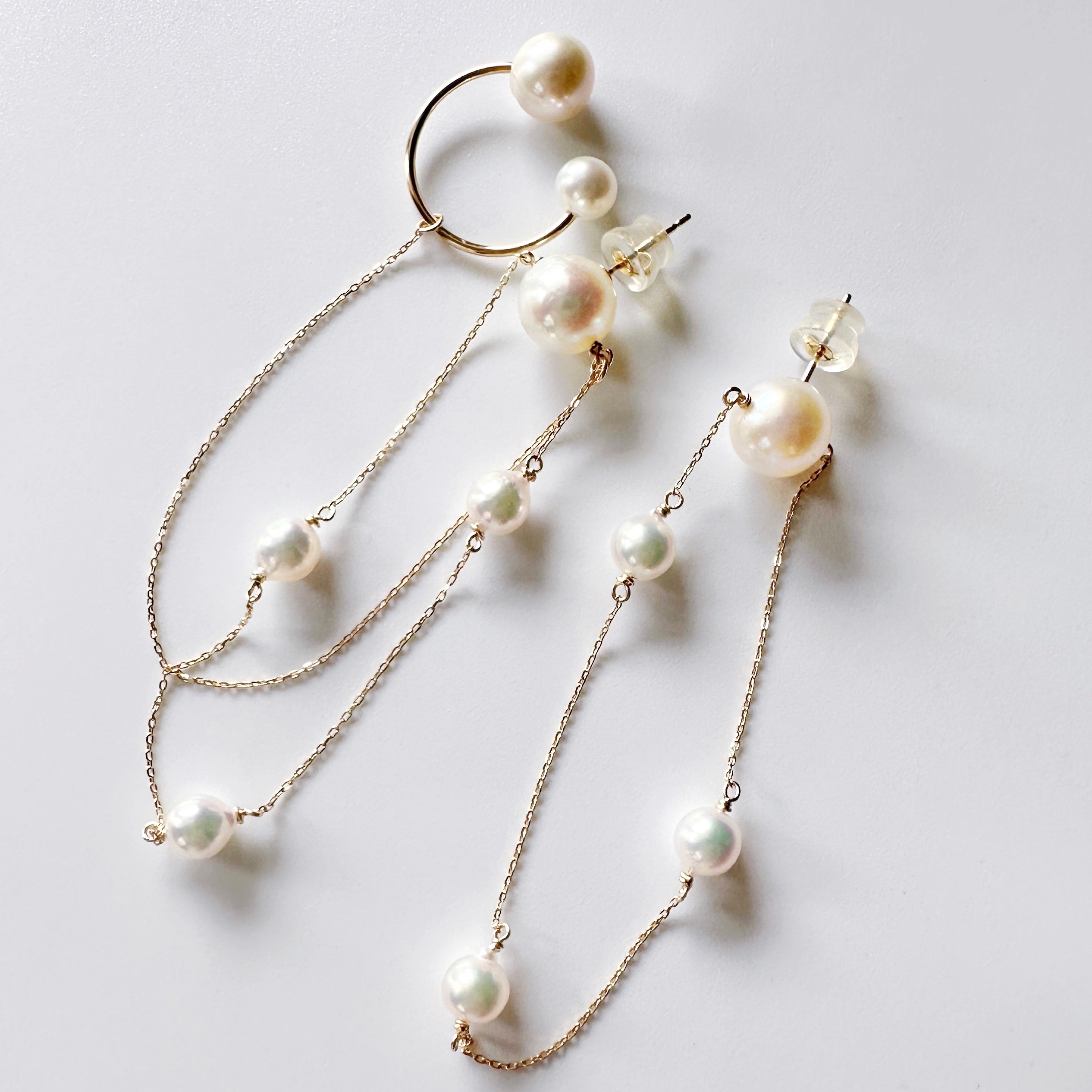 k18 Akoya & Fresh water mariage station weddingピアス　イヤーカフ - hikari pearl.