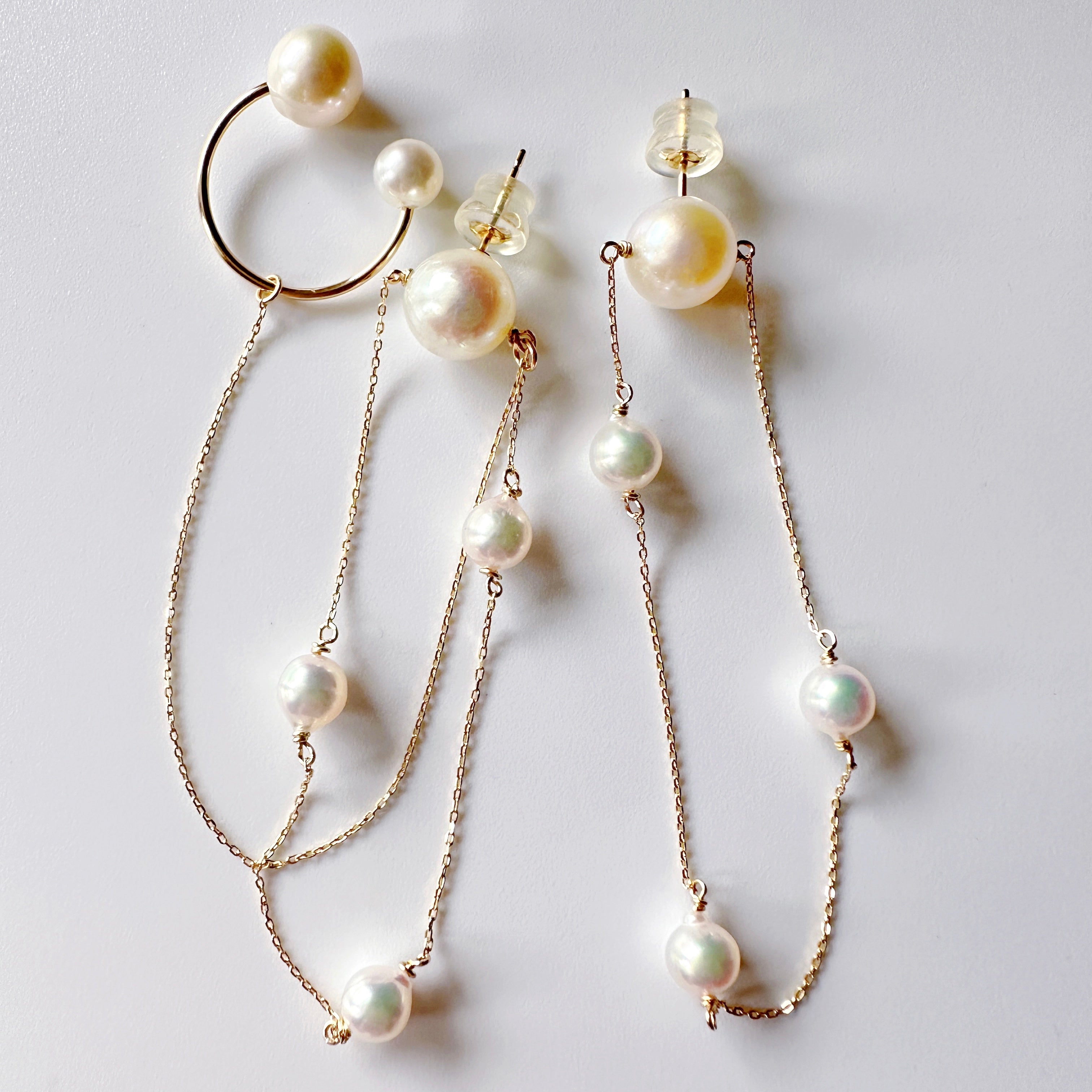 k18 Akoya & Fresh water mariage station weddingピアス　イヤーカフ - hikari pearl.