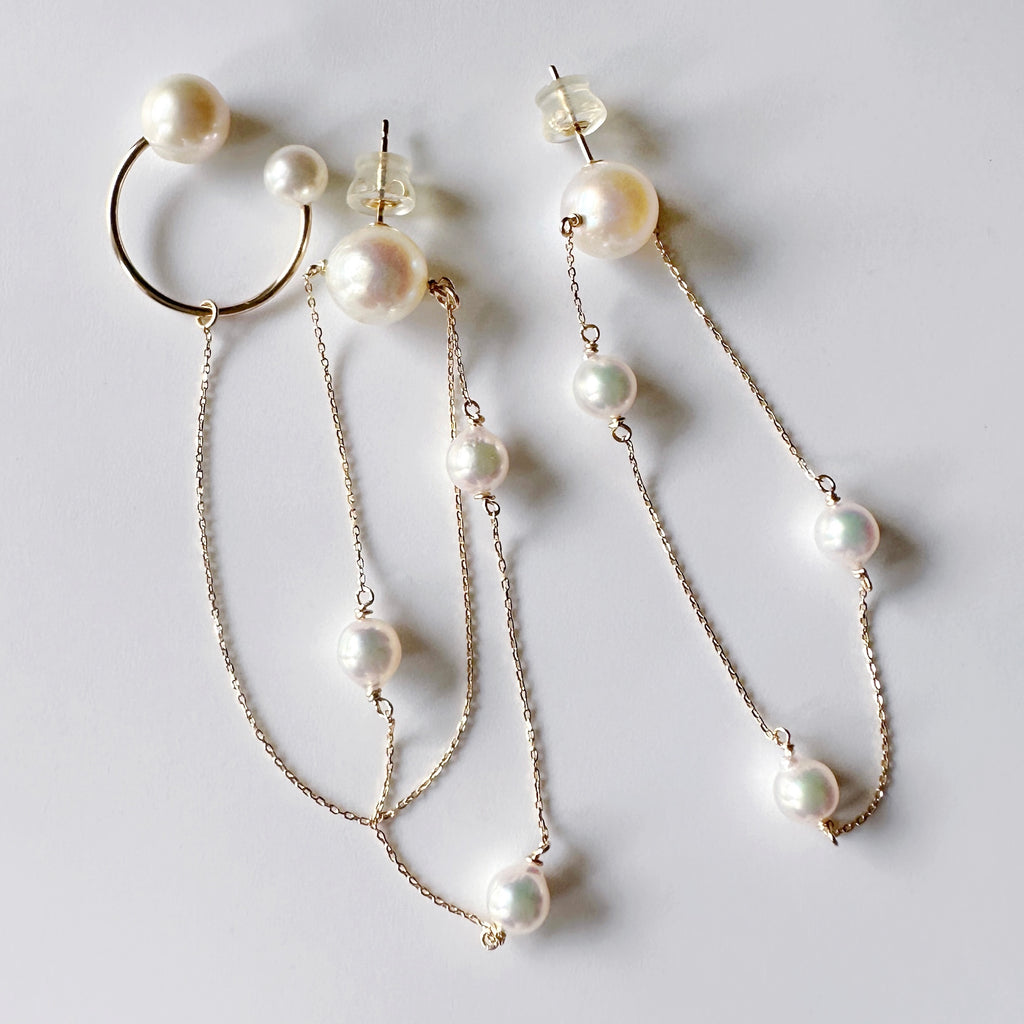 k18 Akoya & Fresh water mariage station weddingピアス　イヤーカフ - hikari pearl.