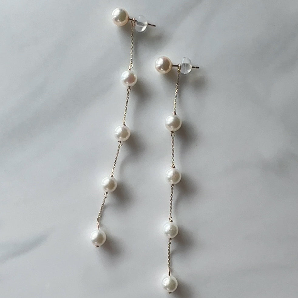k10 chain 5 pearl  station weddingピアス　イヤリング - hikari pearl.