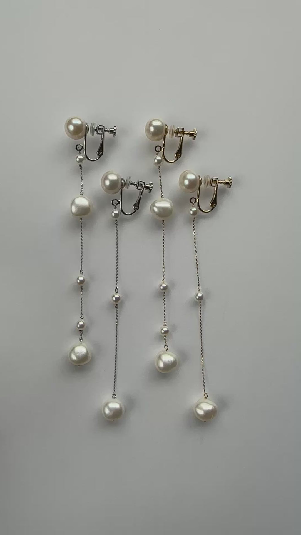 No.4 asymmetry station pearl long wedding earrings