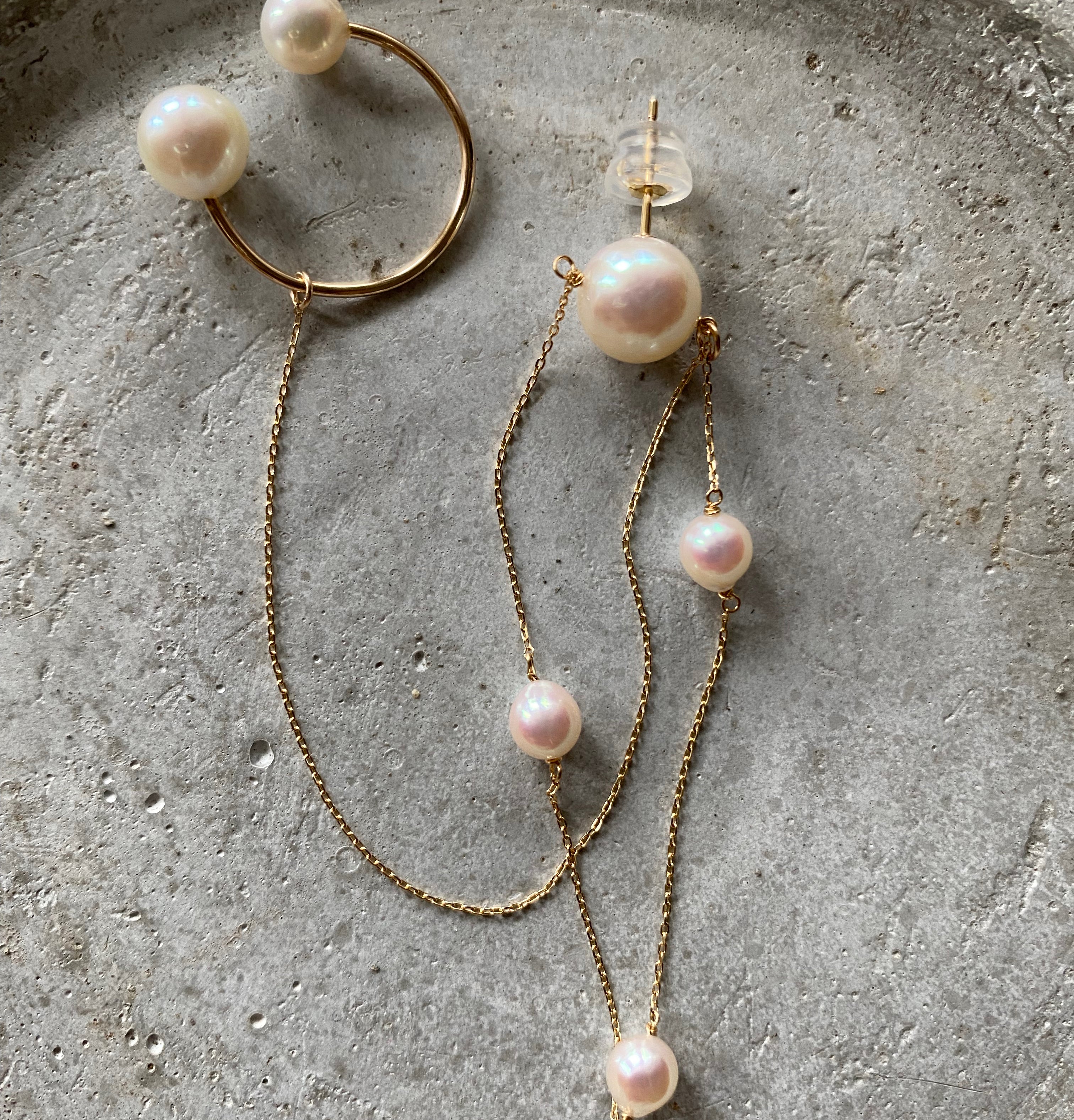 k18Akoya & Fresh water mariage station weddingピアス　イヤーカフ - hikari pearl.