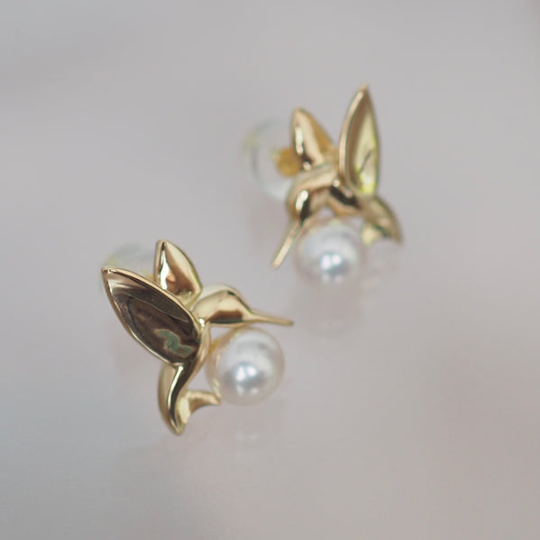 k18  Akoya  pearl hummingbird ピアス - hikari pearl.