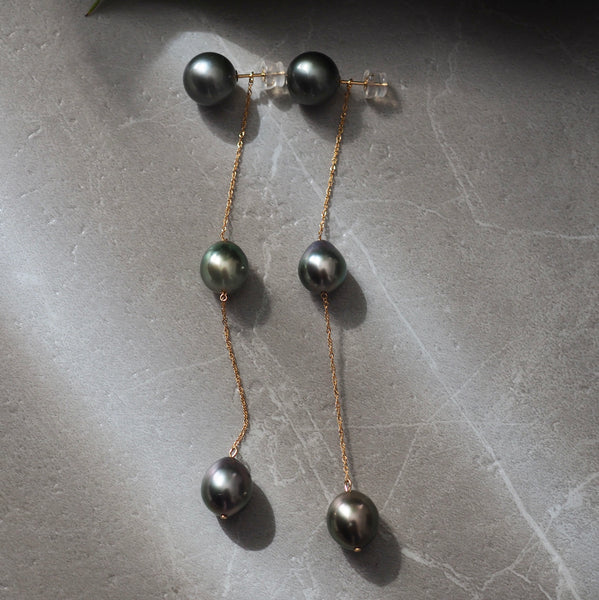 k18 3 stations Tahiti  long ピアス - hikari pearl.