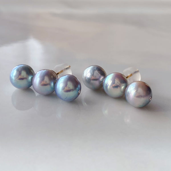 natural blue akoya 3  pearl aurora ピアス　イヤリング - hikari pearl.