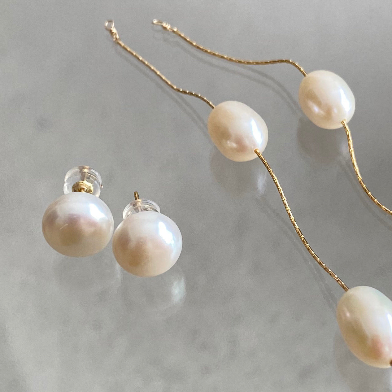 14kgf  3 egg  pearl  long ピアス　イヤリング - hikari pearl.