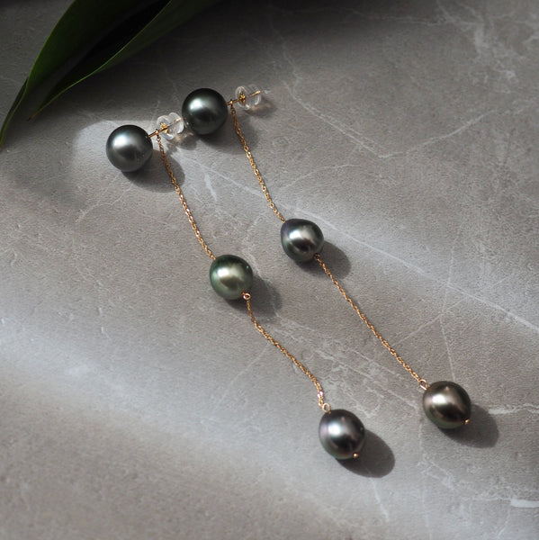 k18 3 stations Tahiti  long ピアス - hikari pearl.
