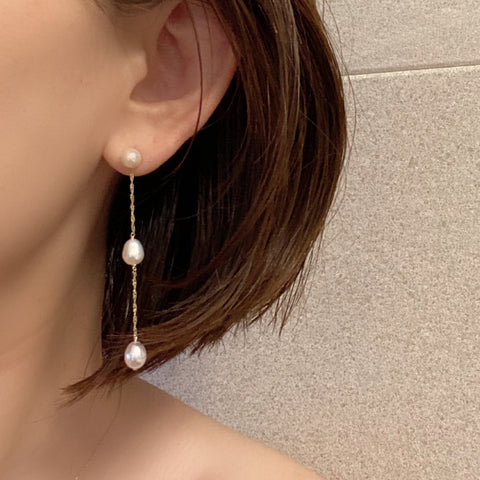 k10 chain 3 pearl station ピアス　イヤリング - hikari pearl.