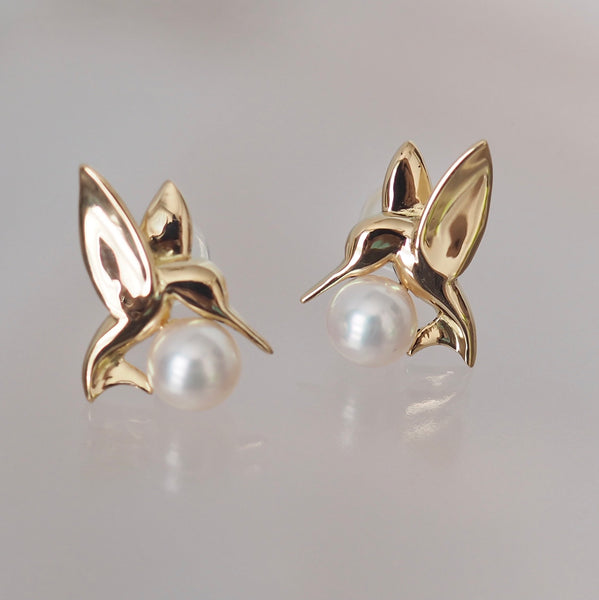 k18  Akoya  pearl hummingbird ピアス - hikari pearl.