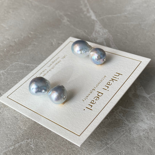 natural blue Akoya twin  pearl ピアス　イヤリング - hikari pearl.