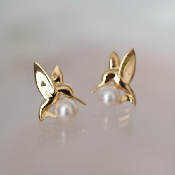 k18  Akoya  pearl hummingbird ピアス - hikari pearl.