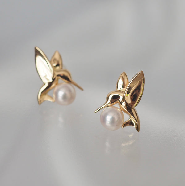 k18  Akoya  pearl hummingbird ピアス - hikari pearl.
