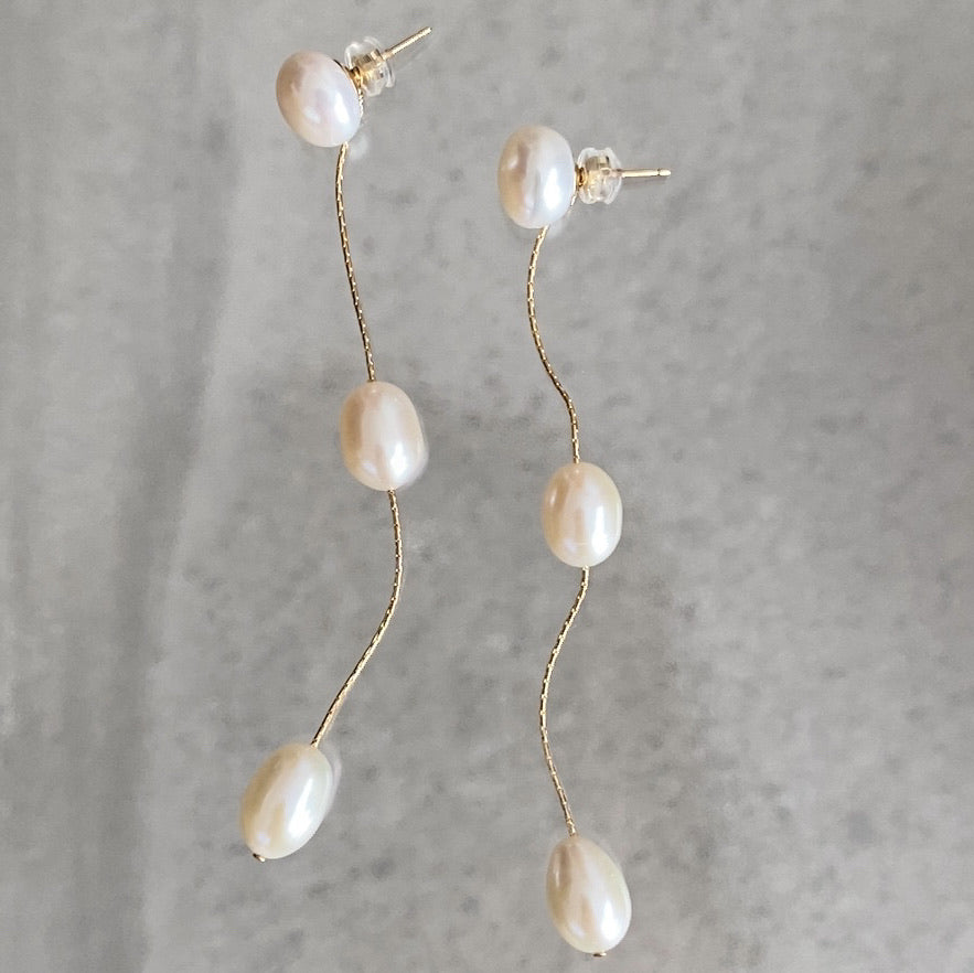 14kgf  3 egg  pearl  long ピアス　イヤリング - hikari pearl.