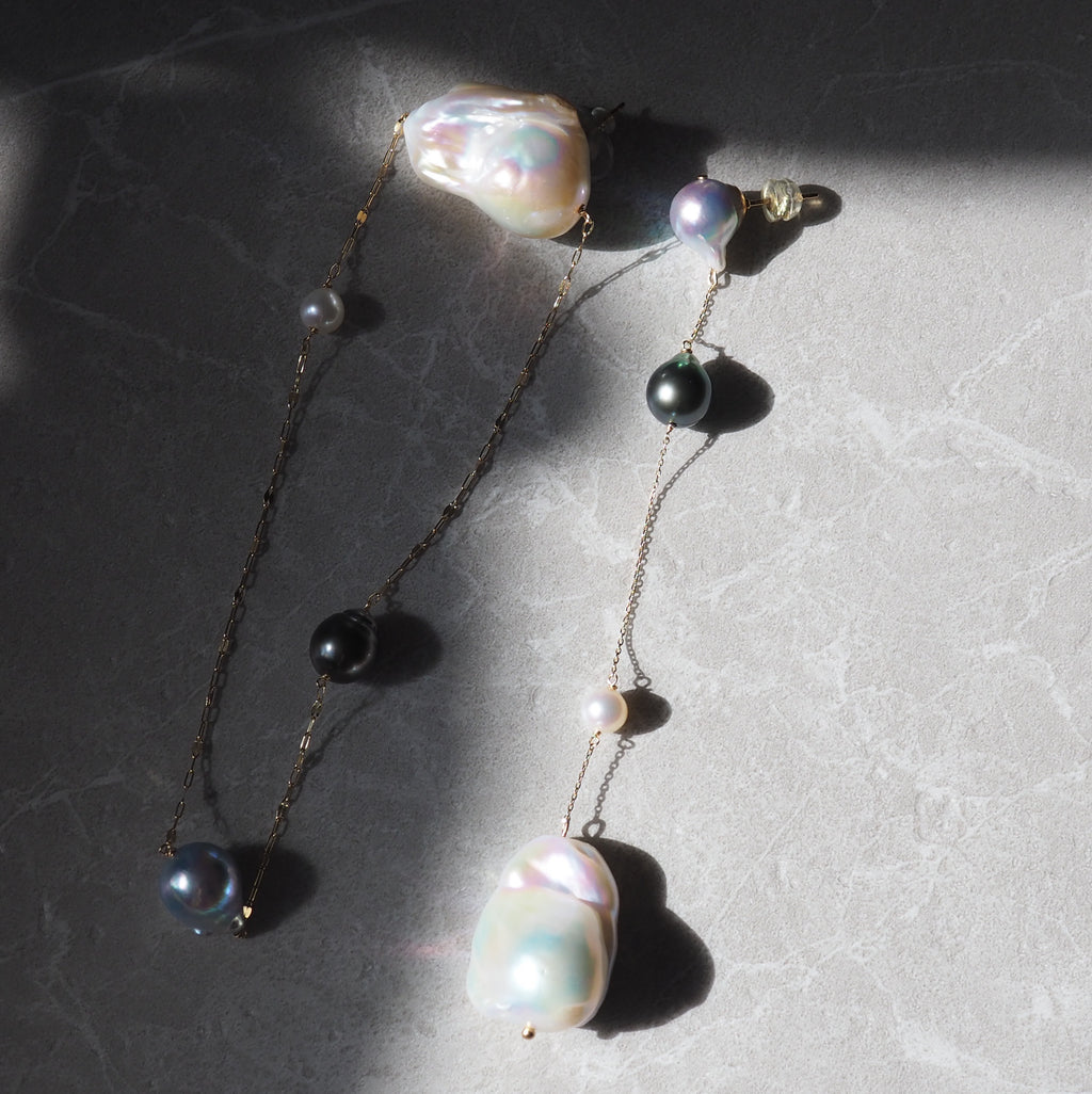 k10 Blue Akoya Tahiti  Fresh water stations long ピアス　イヤリング - hikari pearl.