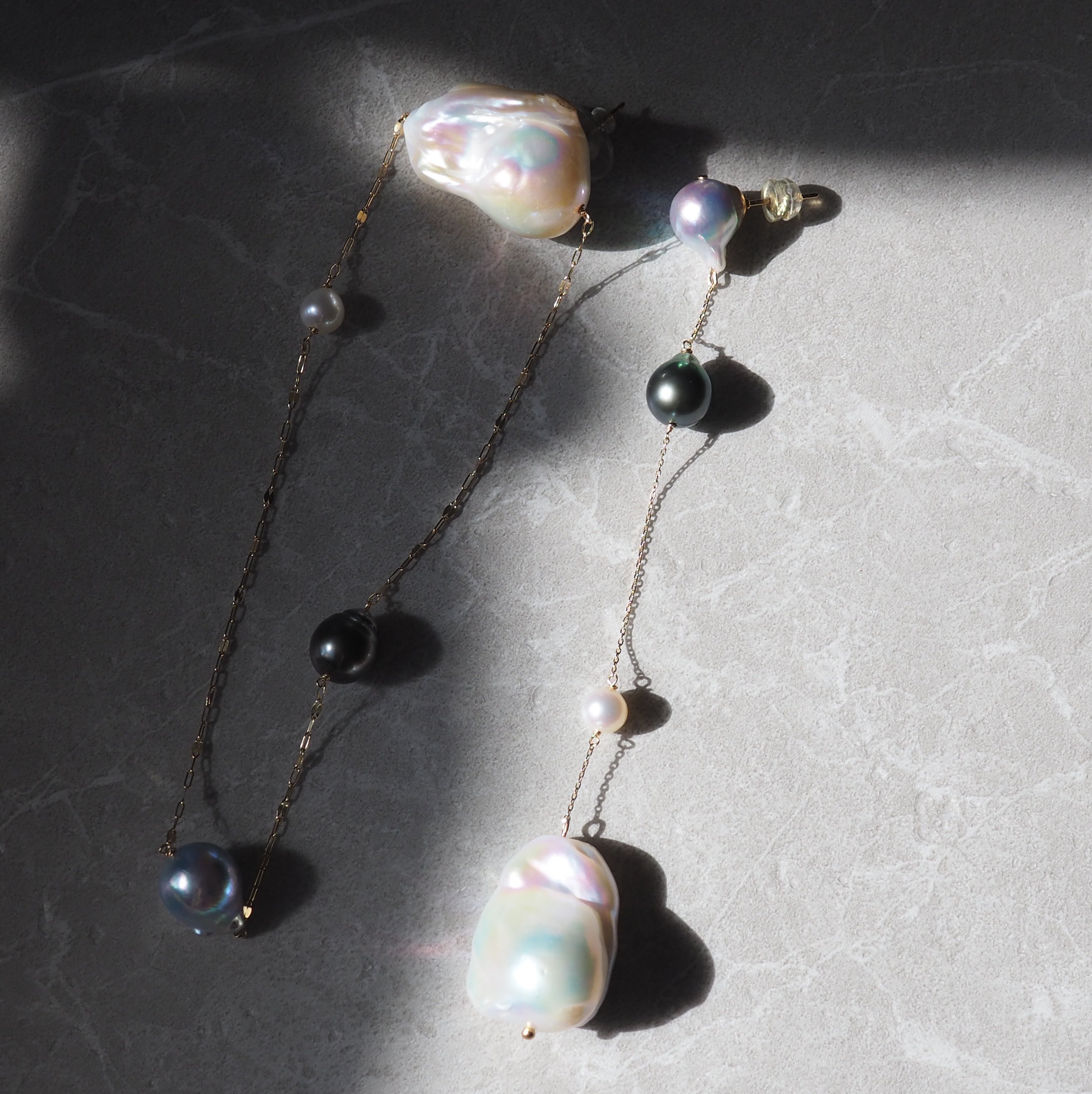 k10 Blue Akoya Tahiti  Fresh water stations long ピアス　イヤリング - hikari pearl.