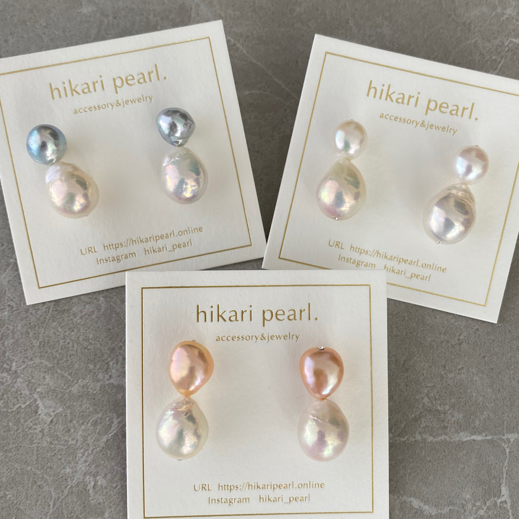 natural multicolor  twin  pearl ピアス　イヤリング - hikari pearl.