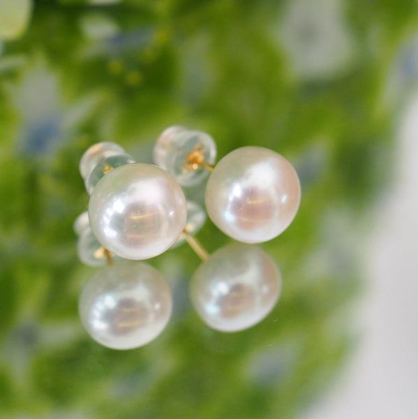 14kgf  Fresh water button  pearl ピアス - hikari pearl.
