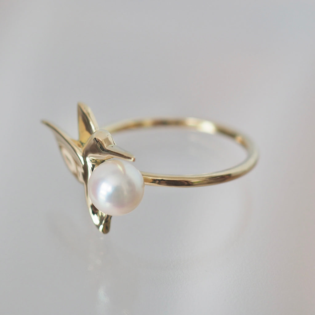 k18 Akoya  pearl hummingbird リング - hikari pearl.