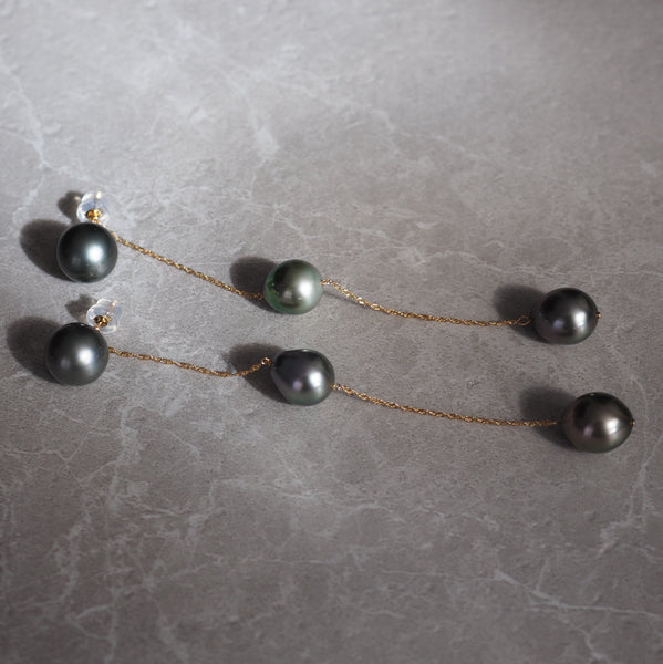 k18 3 stations Tahiti  long ピアス - hikari pearl.