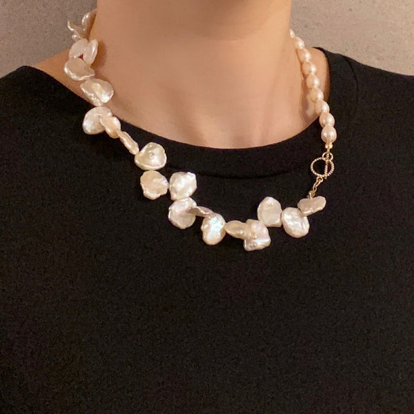 keshi pearl asymmetry Fresh water necklace  ネックレス - hikari pearl.