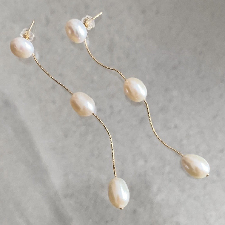 14kgf  3 egg  pearl  long ピアス　イヤリング - hikari pearl.