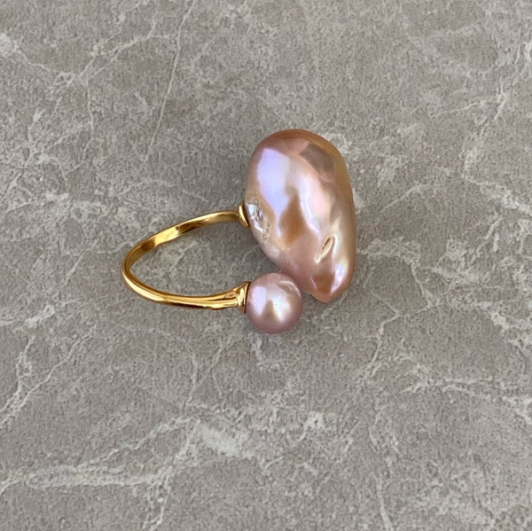 一点もの　natural color baroque double  pearl ring - hikari pearl.