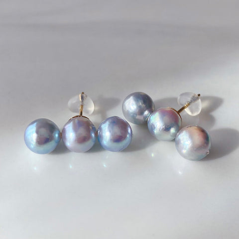 natural blue akoya 3  pearl aurora ピアス　イヤリング - hikari pearl.