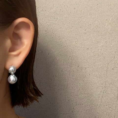 natural blue Akoya twin  pearl ピアス　イヤリング - hikari pearl.
