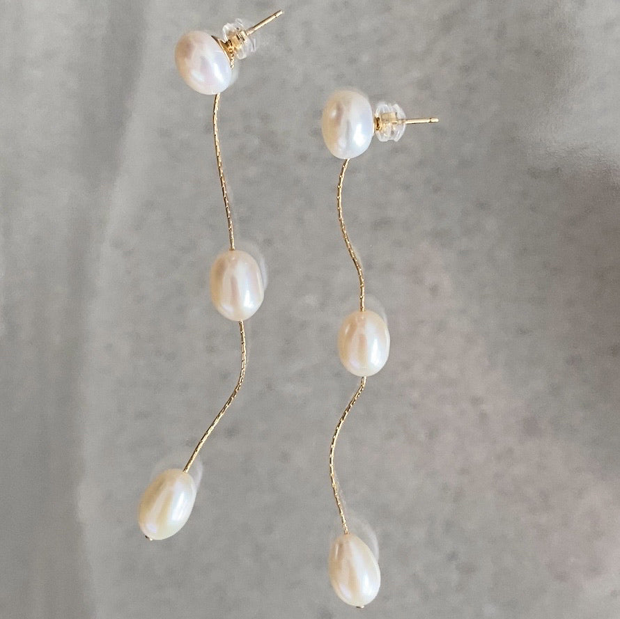 14kgf  3 egg  pearl  long ピアス　イヤリング - hikari pearl.