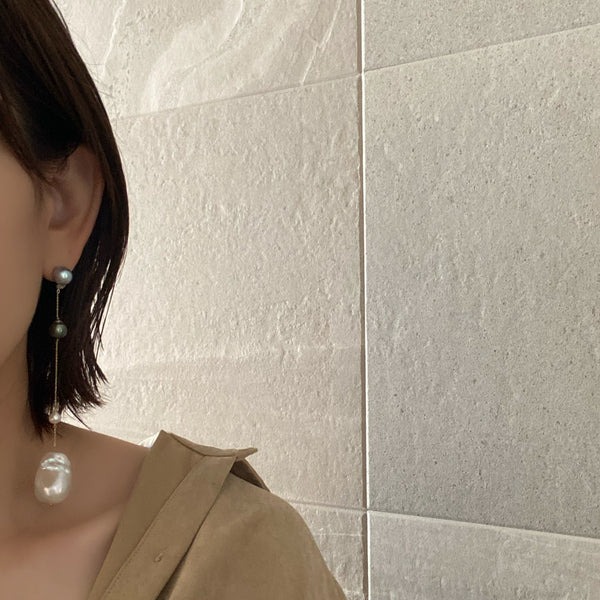 k10 Blue Akoya Tahiti  Fresh water stations long ピアス　イヤリング - hikari pearl.