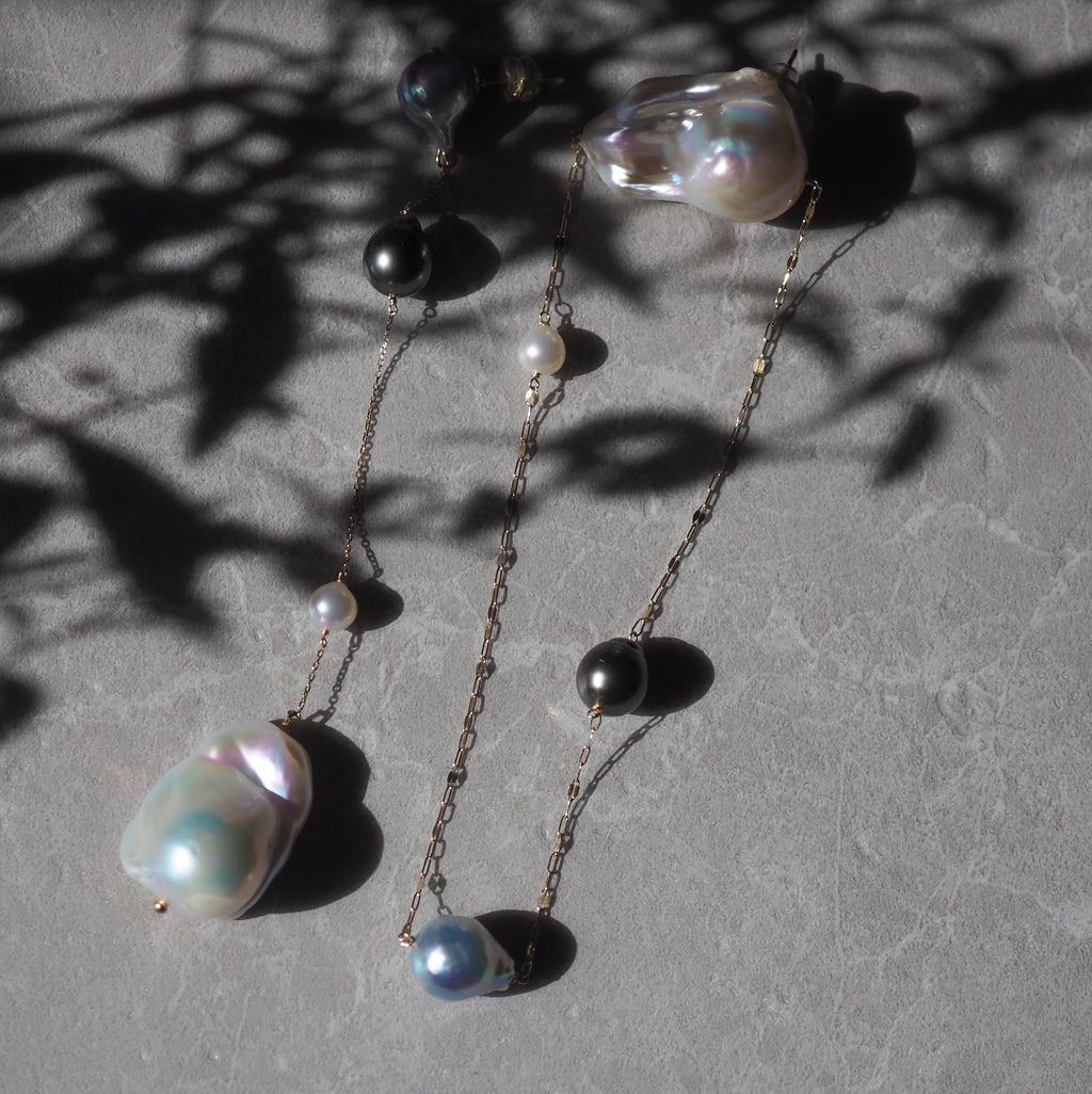 k10 Blue Akoya Tahiti  Fresh water stations long ピアス　イヤリング - hikari pearl.