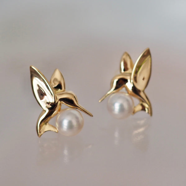 k18  Akoya  pearl hummingbird ピアス - hikari pearl.