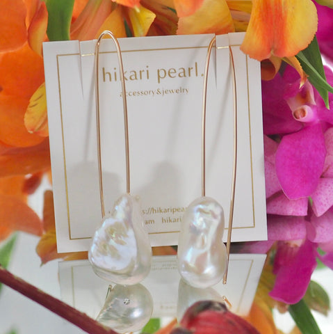 special baroque  pearl long hook ピアス - hikari pearl.