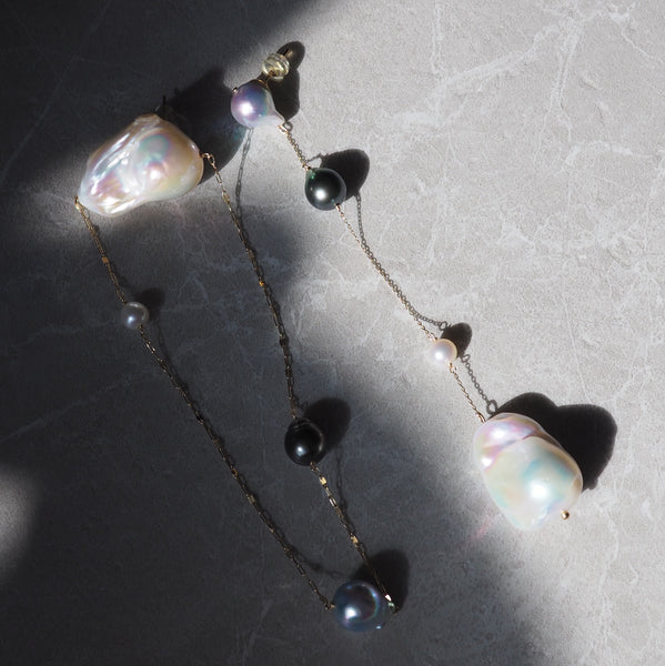 k10 Blue Akoya Tahiti  Fresh water stations long ピアス　イヤリング - hikari pearl.