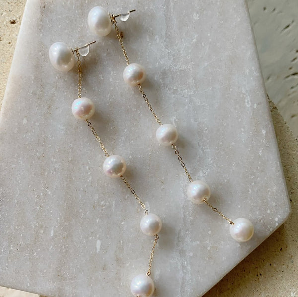 No.18 asymmetry wedding long ピアス　イヤリング - hikari pearl.