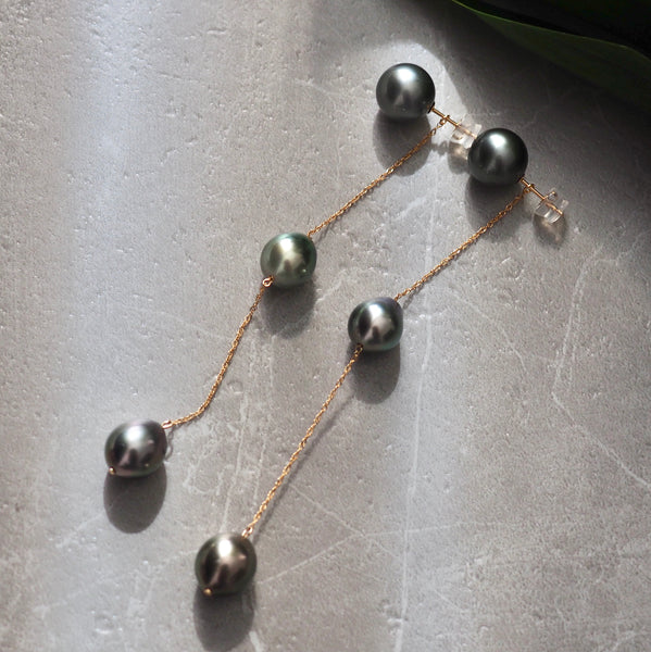 k18 3 stations Tahiti  long ピアス - hikari pearl.