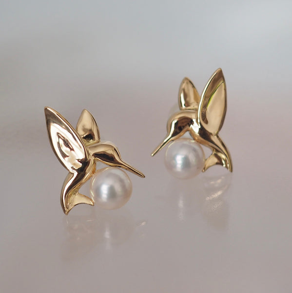 k18  Akoya  pearl hummingbird ピアス - hikari pearl.