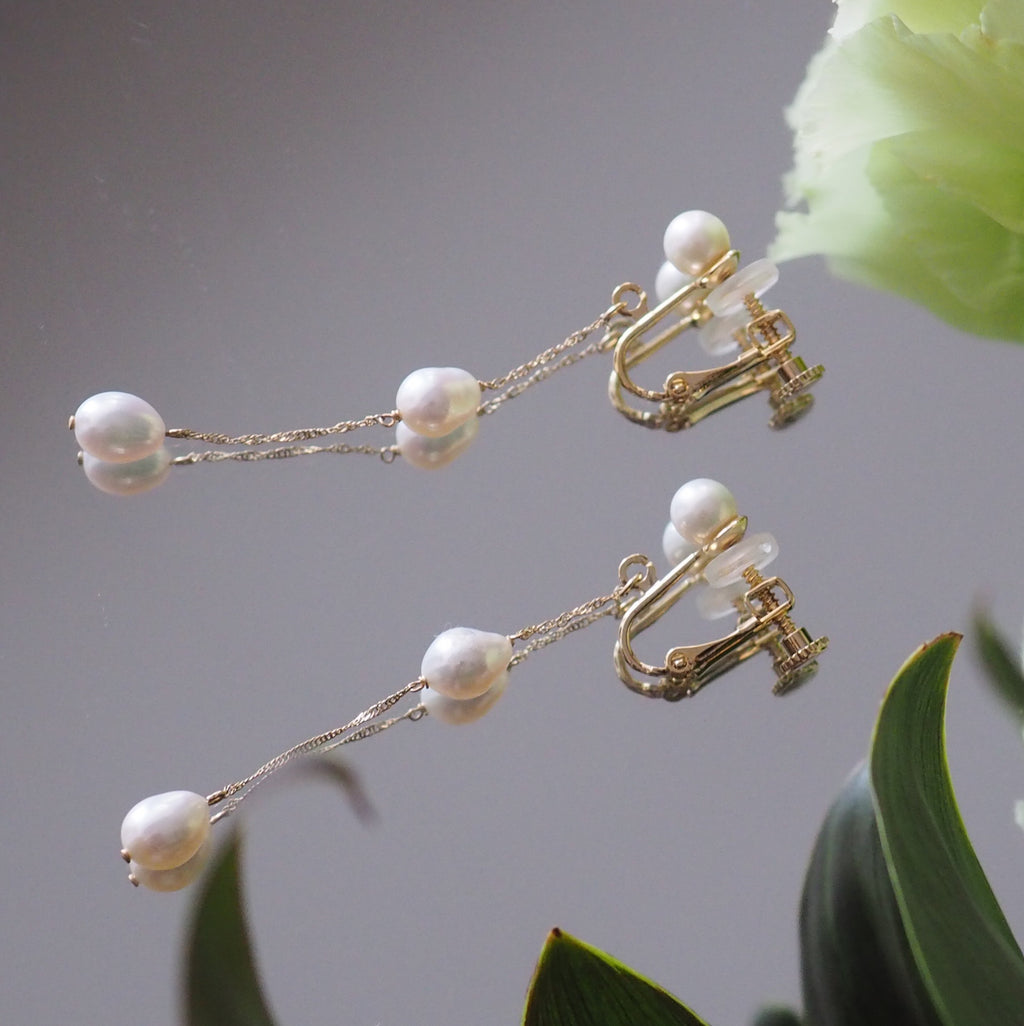 k10 chain 3 pearl station ピアス　イヤリング - hikari pearl.