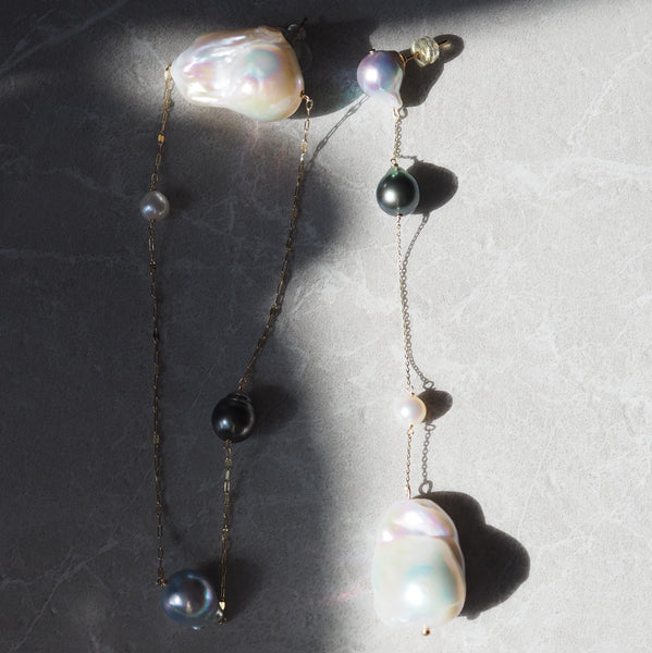 k10 Blue Akoya Tahiti  Fresh water stations long ピアス　イヤリング - hikari pearl.