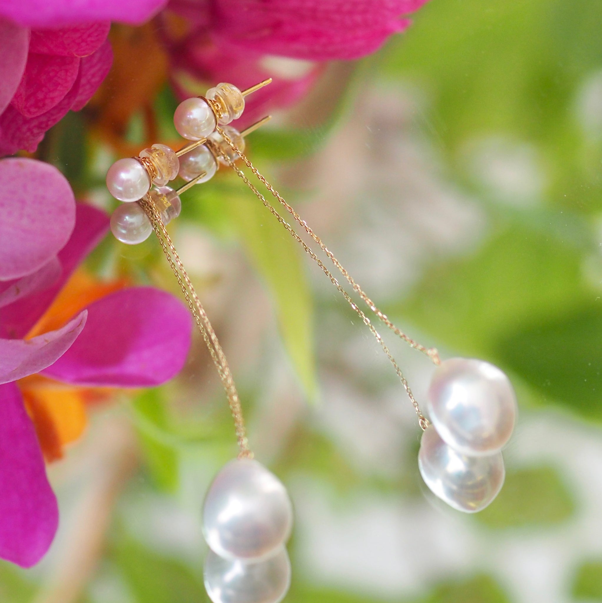 k10 white double  pearl long  ピアス イヤリング　 - hikari pearl.