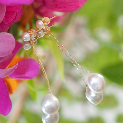 k10 white double  pearl long  ピアス イヤリング　 - hikari pearl.