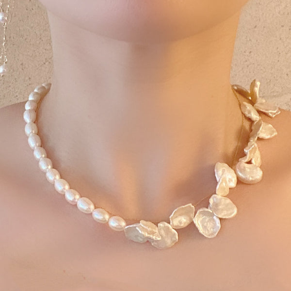 keshi pearl asymmetry Fresh water necklace  ネックレス - hikari pearl.