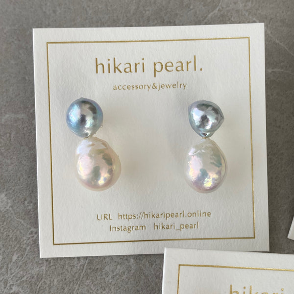 natural multicolor  twin  pearl ピアス　イヤリング - hikari pearl.