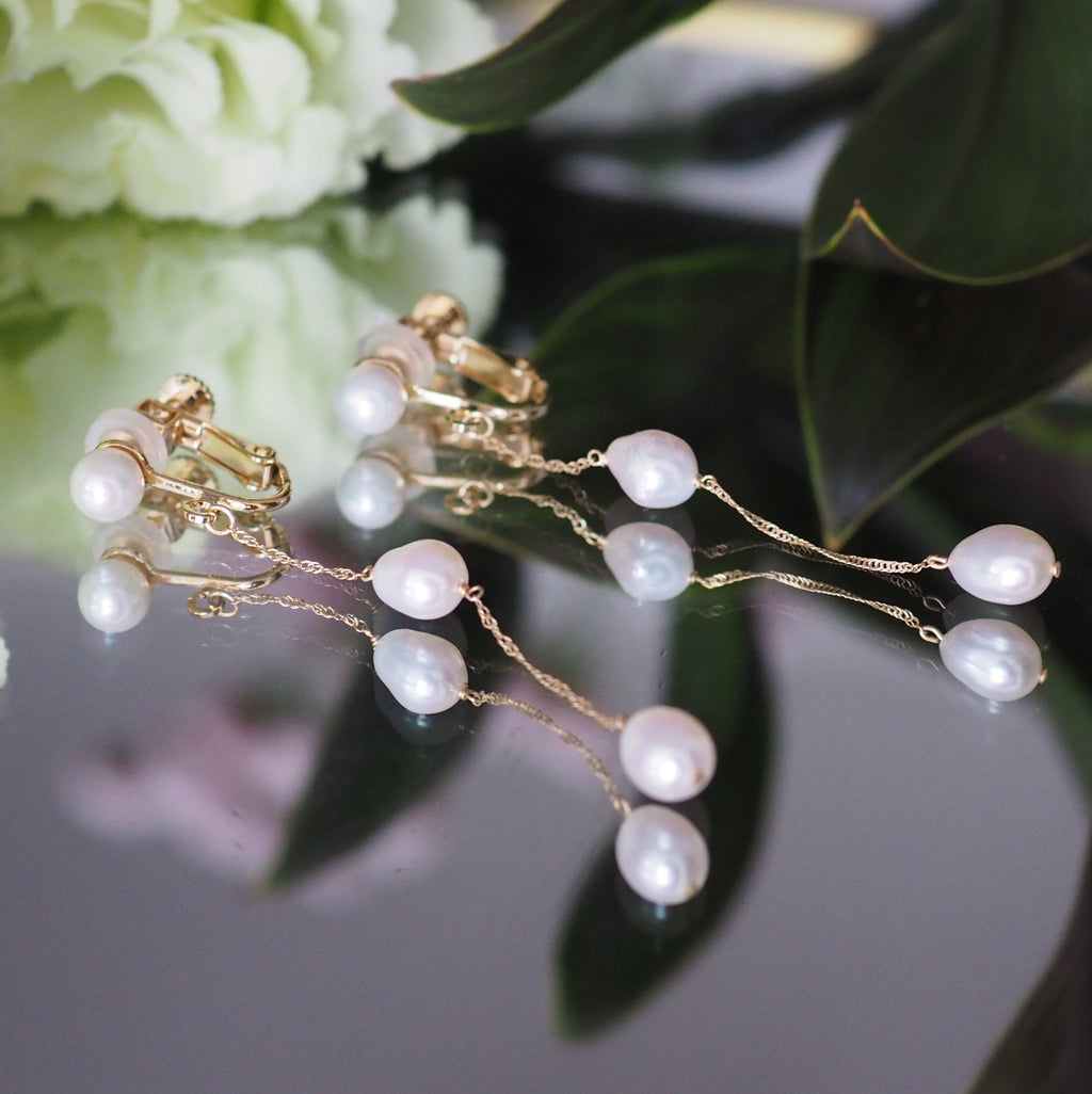 k10 chain 3 pearl station ピアス　イヤリング - hikari pearl.