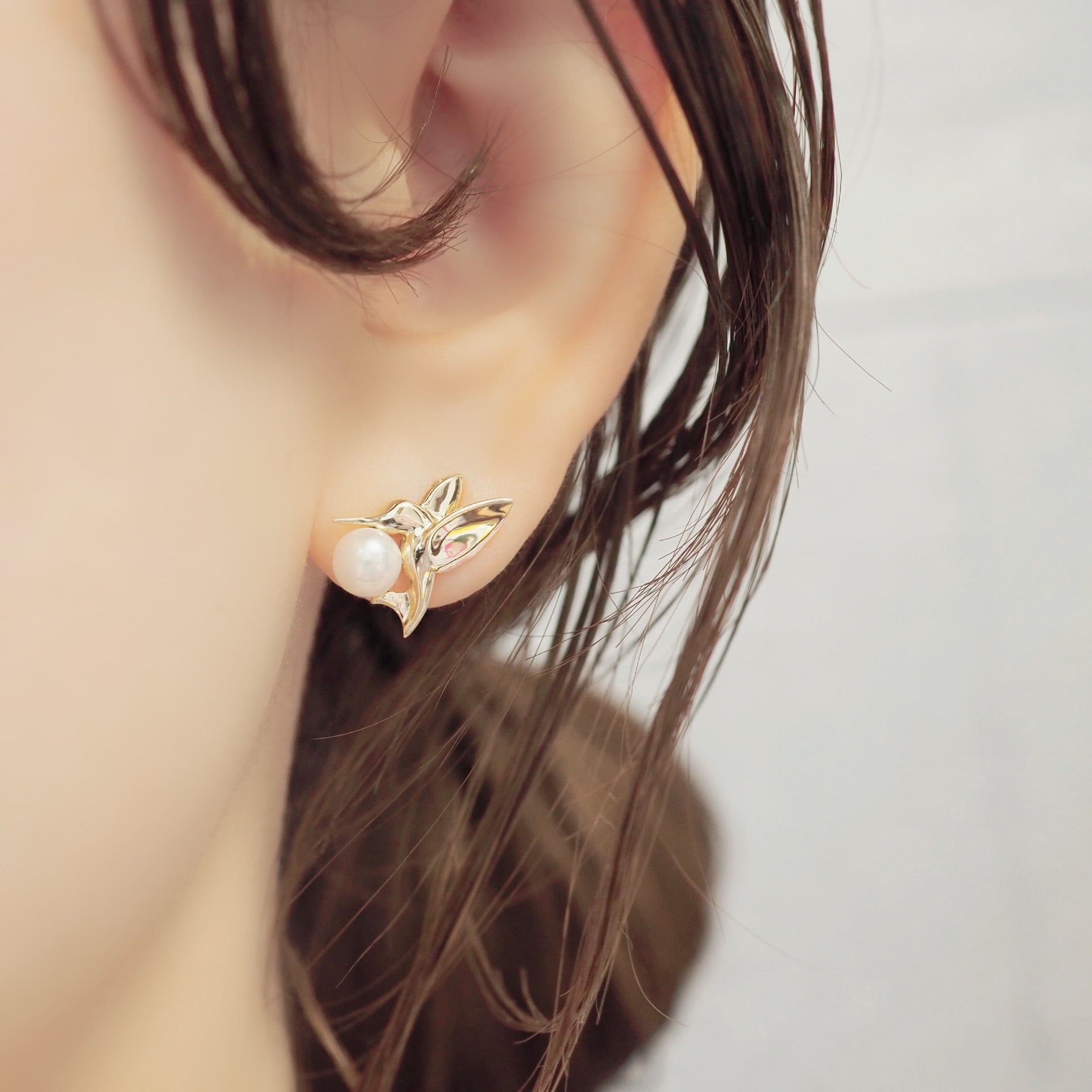 k18  Akoya  pearl hummingbird ピアス - hikari pearl.