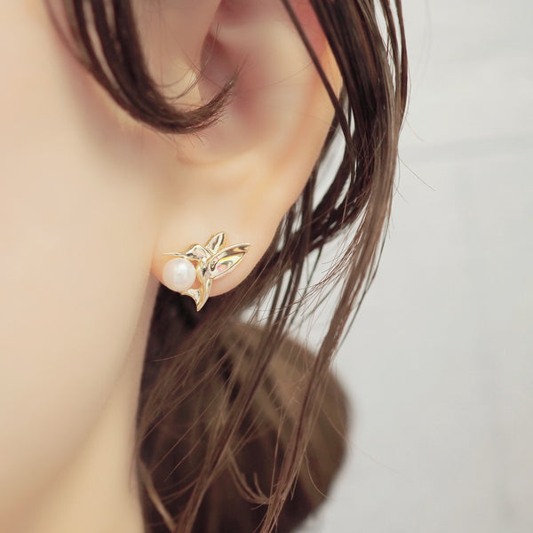 k18  Akoya  pearl hummingbird ピアス - hikari pearl.